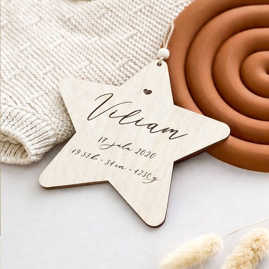 ideatree, dekorácia, drevená dekorácia, dekorácie do izby, detská izba, údaje o narodení, hviezda, nové mesto nad váhom